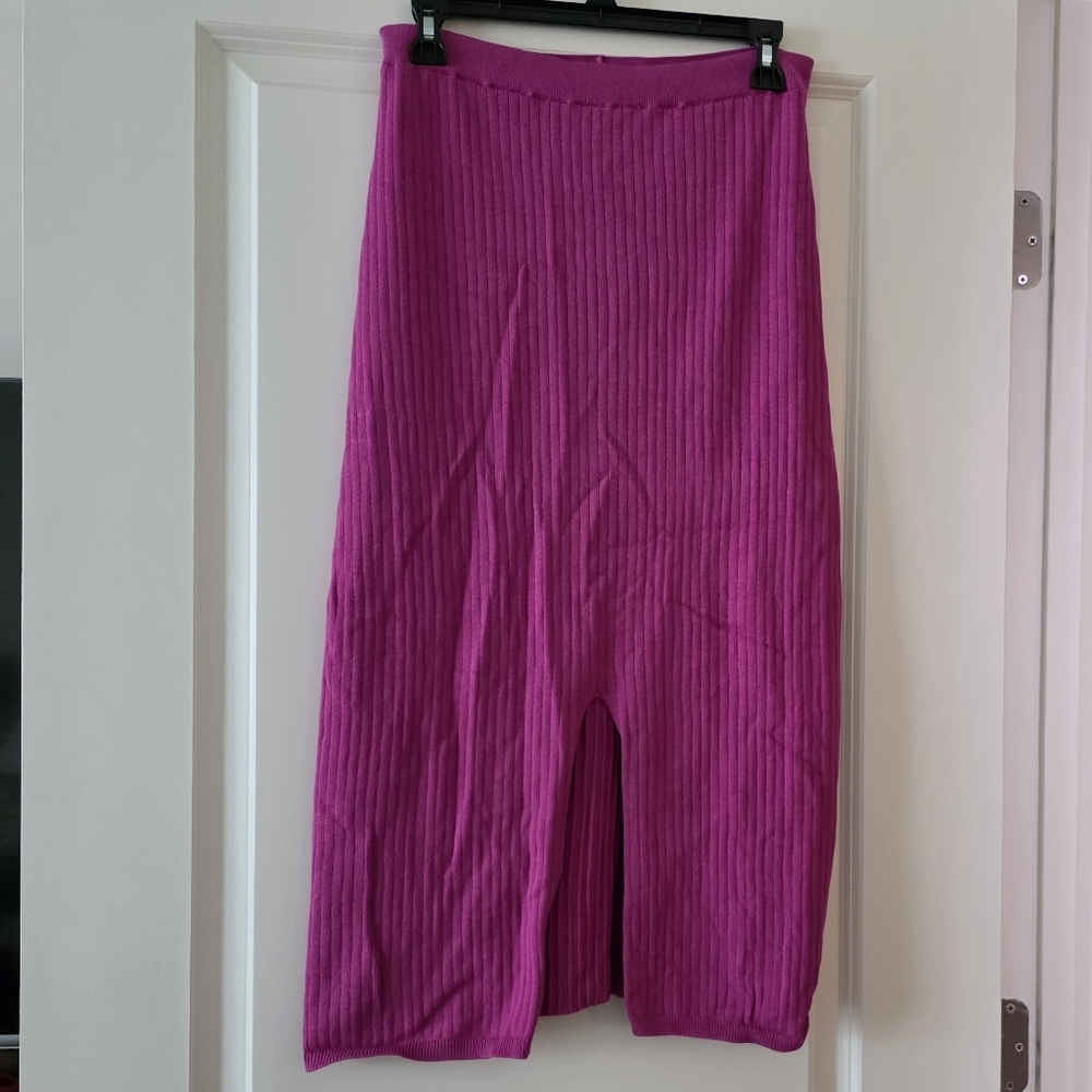 Free People Ribbed Sweater Midi Skirt Womens L Preppy Boho Pink Fuchsia